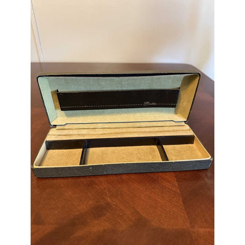Vintage Shields Men's  Jewelry‎ Box Green  Velvet Tie Clip Cuff Link Watch